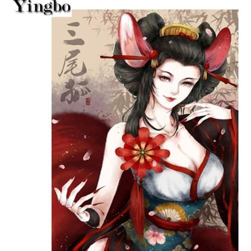 Diamond Embroidery Sexy Nine Tailed Fox Full Square Diamond Painting 5D DIY Cross Stitch Rhinestone Japanese woman mosaic decor