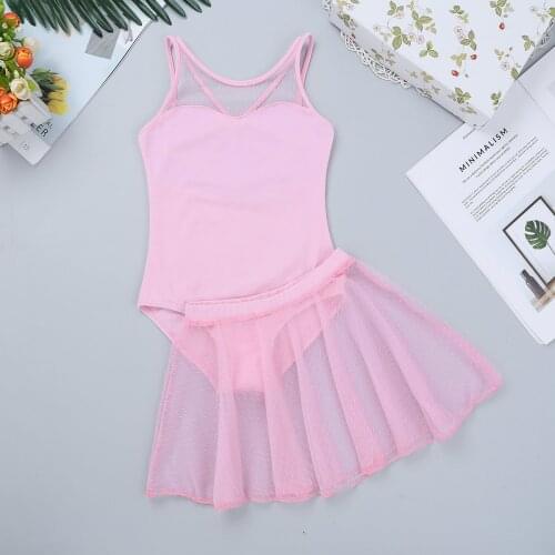TiaoBug Girls Sleeveless Splice Ballet Tutu Dance Leotard Mesh Skirt Gymnastics Leotard Dress Kids Stage Party Dance Costume Set