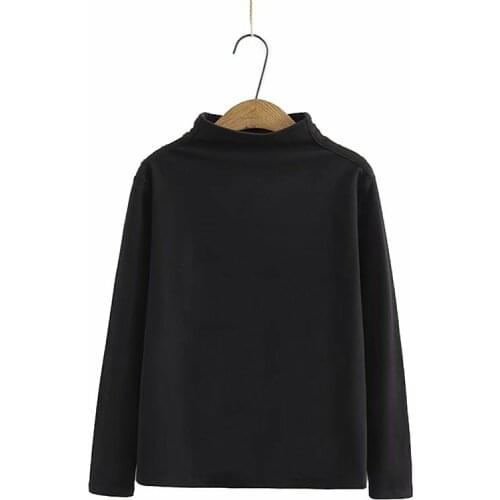 Plus size Turtleneck cotton women loose shoulder button blouse 2021 new spring autumn casual ladies pullovers female shirts tops