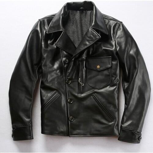 Fast Shipping New Autumn Winter Cow Men Genuine Leather Diagonal Zipper Thick Black Jacket Motorcycle Biker Coats