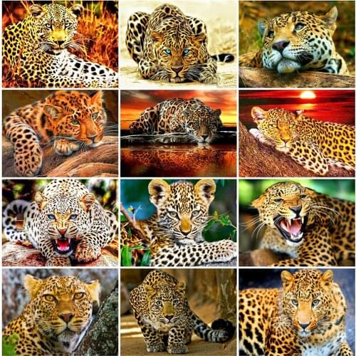 HUACAN 5D DIY Diamond Painting Full Square Leopard Decoration Home Mosaic Animal Handmade Gift Diamond Art