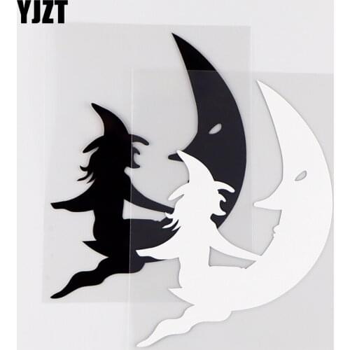 YJZT 10.5×14.2CM Interesting Car Sticker Cute Moon And Witch Vinyl Decal Body Decoration Black / Silver 10A-0448