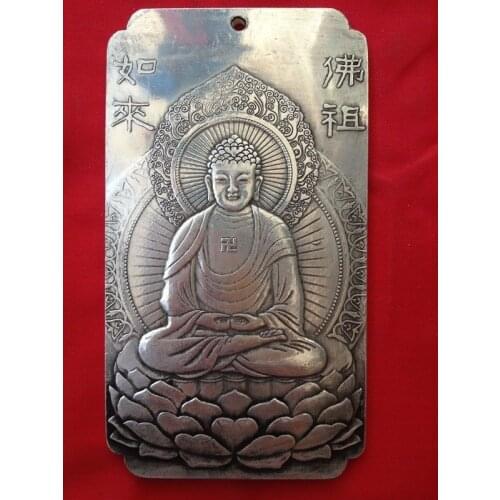 Chinese tibet Silver Bullion dispel evil buddha statue amulet necklace pendant metal handicraft