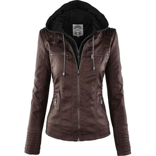 Faux Leather Jacket Women New Basic Jacket Coat Female Winter Motorcycle Jacket Faux Leather Suede PU Zipper Hoodies Outerwear