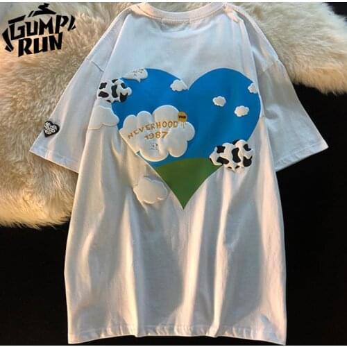 Summer Men and Women T-shirt Blue Sky Foam Printing Short-Sleeved Street Tide Oversize Cute Half-Sleeved Manga Tee Shirt Clothes