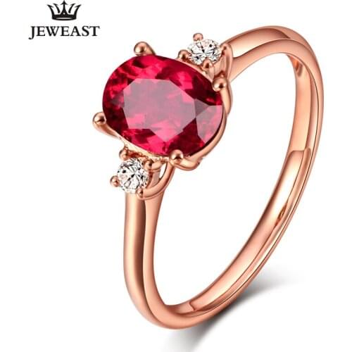 LSZB Natural red tourmaline 18K Pure Gold 2020 New Hot Selling Top Ring Women Heart Shape Ring For Ladies Woman Genuine Jewelry