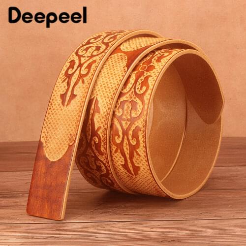 Deepeel 1pc3.8*110-130cm Ethnic Style Embossed Leather Belt Body First Layer Cowhide Male Designer Headless Crafts adults Belts