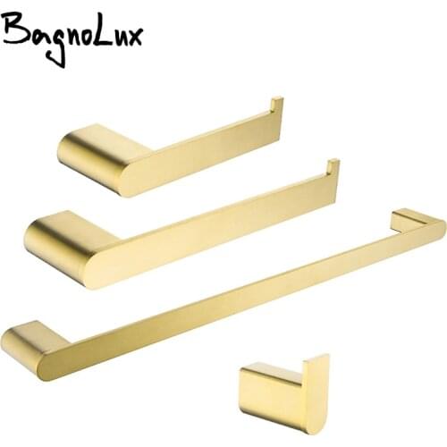 Brushed Gold Stainless Steel Wall Mounted Hand Towel Bar Toilet Paper Holder Robe Towel Hooks Bathroom Accessories Kit