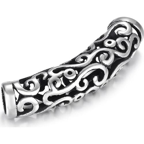 Stainless Steel Tube Beads Curved Hollow Polished 6mm Hole Tubular Bead Metal Charms DIY Accessories for Jewelry Making