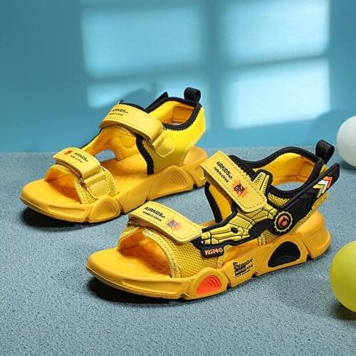 2021 New Summer Kids Sandals Fashion Sandalias Childrens Beach Shoes Non-slip Soft Bottom Leather Boys Sandals for Baby Yellow