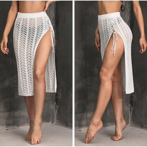 2021 New crochet hollow out beach skirts sexy women split see through bikini swimwear cover-ups beachwear