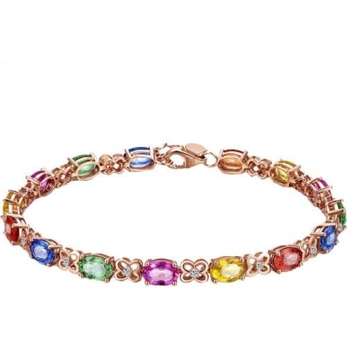 New 925 Silver Bracelet Exquisite Colored Gemstone Rose Gold And Silver Bracelet Woman Charm Jewelry Gift
