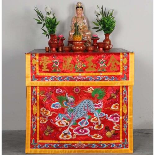 Wholesale Buddhist supply HOME Temple Worship JIN YU MAN TANG Auspicious Dragon Unicorn Embroidery Altar table enclosure Curtain
