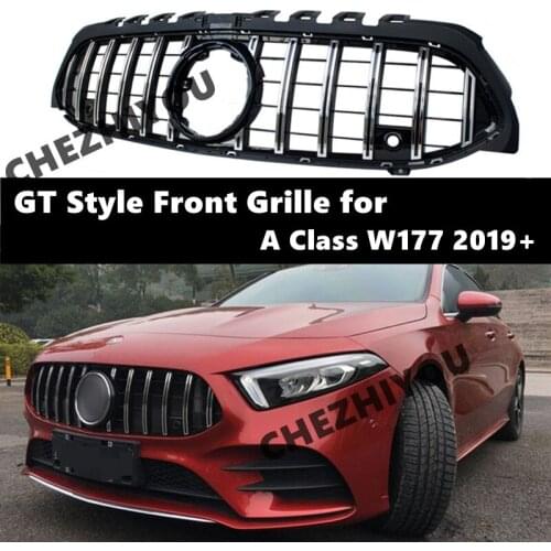 For Mercedes Benz A Class W177 2019-2021 GT Style Grill Front Bumper Racing Grille A35 A180 A200 A250 Fit with/without Camera KS