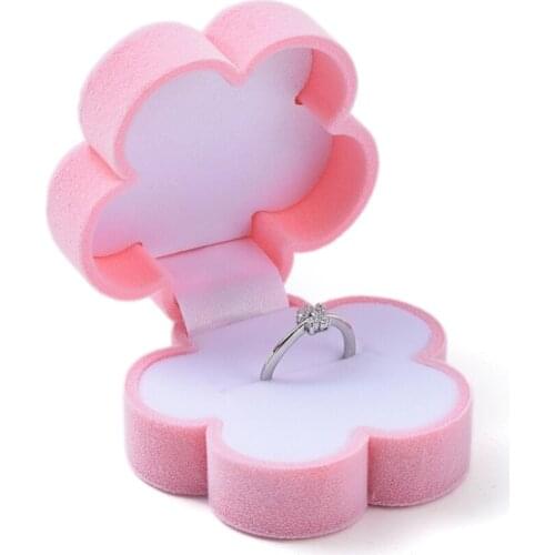 Flower Shape Portable Velvet Jewelry Boxes Pink Organizer Storage Case for Ring Earrings Necklace Girl Gift Box