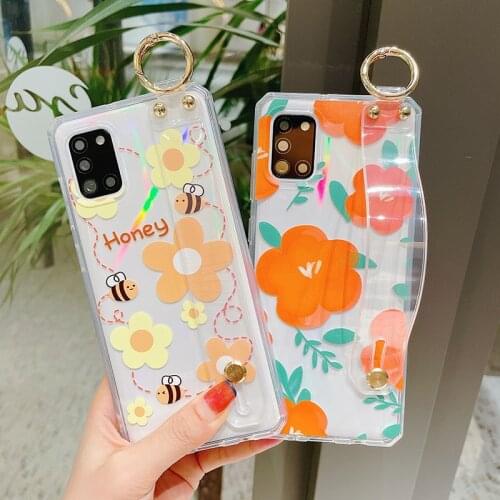 Clear Wrist Strap Phone Holder Case For Samsung Galaxy S21 S20 Plus S21 Ultra S20 FE 5G Transparent Silicon Cover Kickstand Coqu