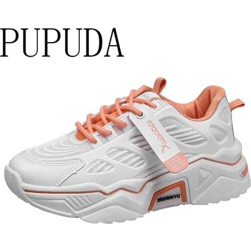 PUPUDA Chunky Shoes Women Mesh Casual Shoes Breathable Sport Sneakers Summer Platform Shoes Women White Sneakers 2020