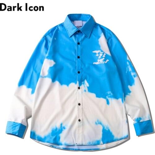 Dark Icon Tie Dye Long Sleeved Shirt Men Turn-down Collar Mens Shirts Street Fashion Shirts for Men