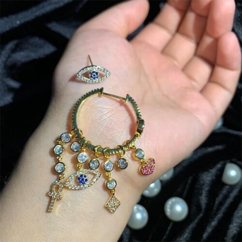 Top Quality Gorgeous Asymmetric Eye Earrings S925 Silver Ear Post Buckle Hoop Earrings For Women INS Jewelry