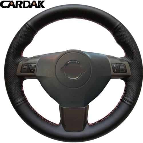 CARDAK DIY Hand-stitched Black Artificial Leather Car Steering Wheel Cover for Opel Astra 2005 2006 Vauxhall Astra