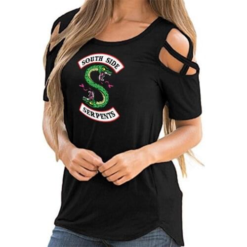 TV Riverdale Off Shoulder t shirt Women Girls South Side Serpents t-shirt Women Sexy Short Sleeve t shirts Streetwear tshirt top