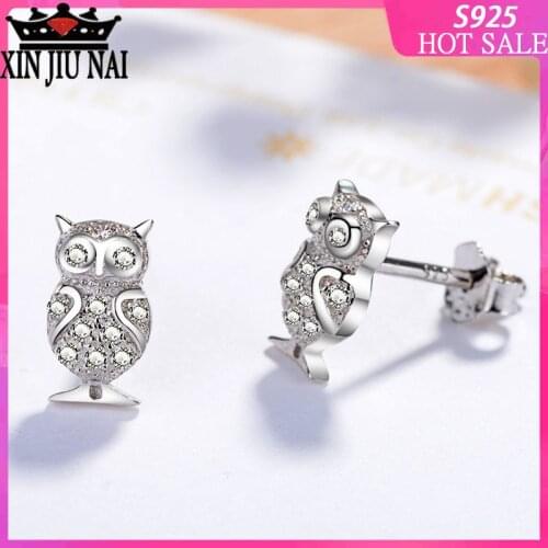 S92 sterling silver ladies earrings Japan and South Korea cartoon cute owl ears hypoallergenic