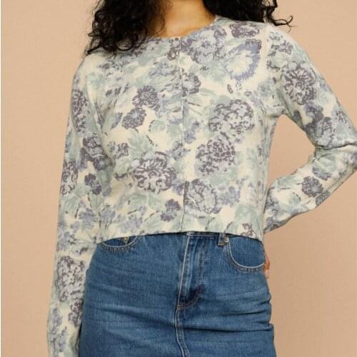 2021 New Women O-Neck Knitted Sweater Cardigan Ladies Long Sleeve Single Breasted Floral Knitwear Outwear Tops Slim