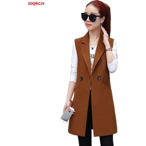 Spring Autumn Womens Sleeveless Jacket Long Vest New Female A Button Suit Waistcoat Sleeveless Blazer Coat Plus Size 4XL W1949