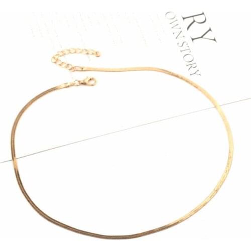 Silver Color Gold Necklace Unisex Flat Snake Link Chain Lobster Clasp Collares Necklaces For Female Men