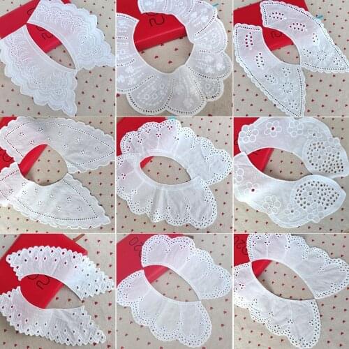 1 Pair White Flower Embroidery Lace Necline Fake Collar DIY Cotton Lace Fabric Decoration Sewing Dress Accessories