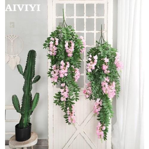 130CM 3 Forks 8 Lantern Flower Wall Hanging Artificial Plants Green Plants Home Christmas Wedding Decoration