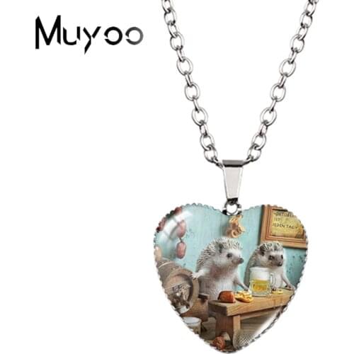 2021 New Arrival Cool Hedgehog Pets Animals Heart Necklaces Handcraft Jewelry Kawaii Hedgehog Family Pendants Heart Necklace HZ3