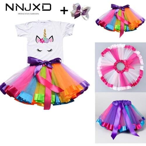 2021 Girl Unicorn Tutu Dress Rainbow Princess Girls Birthday Dress Toddler Baby Unicorn Party Outfits Children Kids Clothes