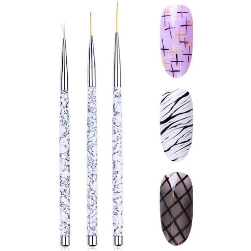3Pc Marble Nail Art Liner Brushes UV Gel Painting Nail Striping Pens Tools for Strokes, Details, Blending, French Grid DIY Tips