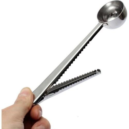 50pcs/lot Coffee Scoop With Clip Multifunction Stainless Steel Coffee Tea Measuring Scoop 1 Cup Ground Coffee Measuring Spoon