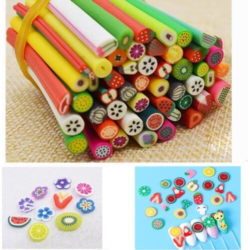 Finger Angel 50pcs Cane Polymer Clay Nail Art Stickers 3D DIY Design Fruit and Flower Cutted Rolls Stamp Decal Tip Cute Printer