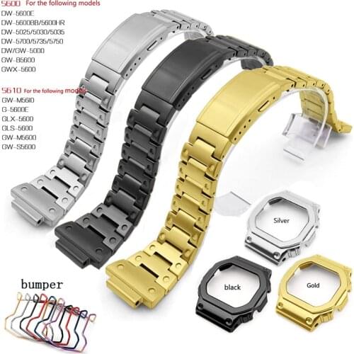 Watch accessories 316 stainless steel strap For Casio DW5600 GW5000 DW-5030 GW-B5600 GW-M5610 G-5000E case bumper folding buckle