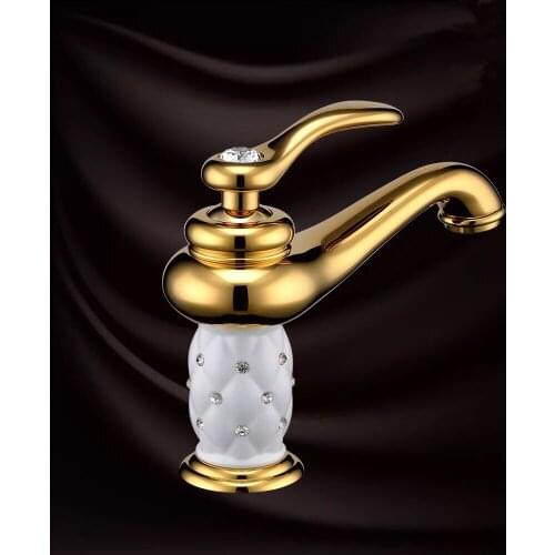 Free Shipping bathroom basin gold faucet ,Brass with Diamond/crystal body tap New Luxury Single Handle hot and cold tap