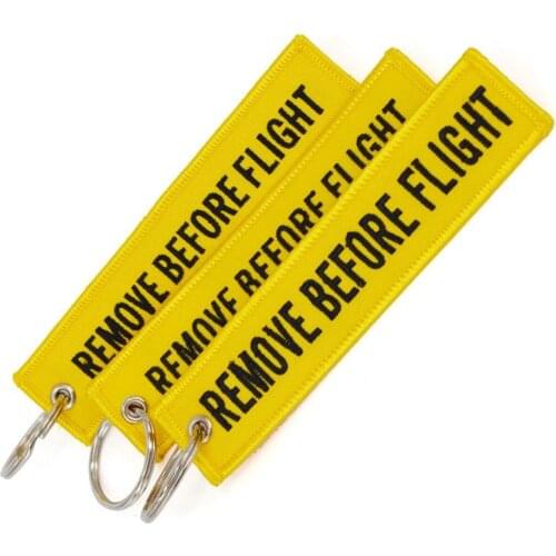 Remove Before Flight Key Fob Llavero Mujer Chaveiro Masculin Yellow Embroidery OEM Key Chian Jewelry Aviation Tag Gift 3 PCS/LOT