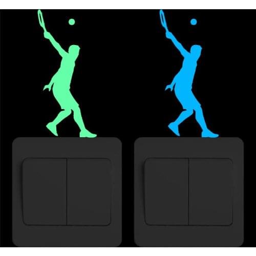 Man Playing Tennis Glow Switch Sticker Home Decoration Stickers Funny Sports Luminous Wall Poster Kids Rooms Bedroom DIY Decor