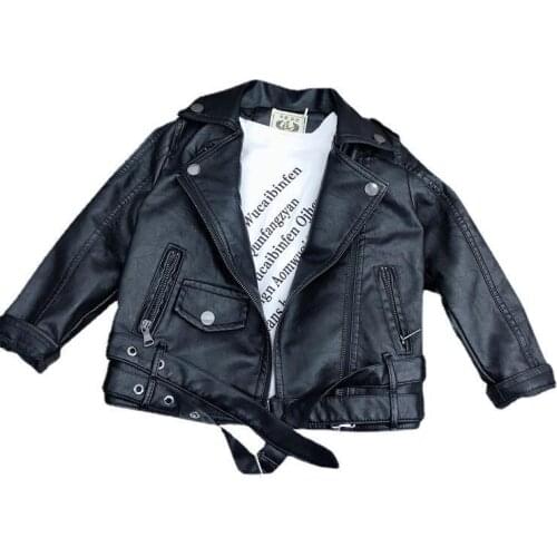 Childrens Leather Jacket Boys And Girls Spring And Autumn Handsome Black Motorcycle Coats Kids Fashion Pu Tops