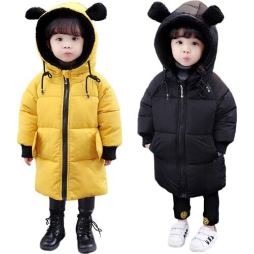 Children Winter Boys Girls Coat Cute Bear Baby Parkas Thick Cotton-Padded Warm Jacket Clothes Solid Long Kids Hoodies Outerwear