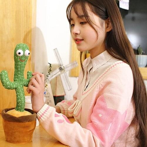 Electric Plush Toys Green Cactus Soft Plush Singing And Dancing Big Eyes Green Plants Potted Doll Music Toys Gift for Children
