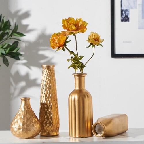 European Style Decorative Gold Vase Glass Home Decor Vase Table Decoration Living Room Vase Decoration Household Crafts