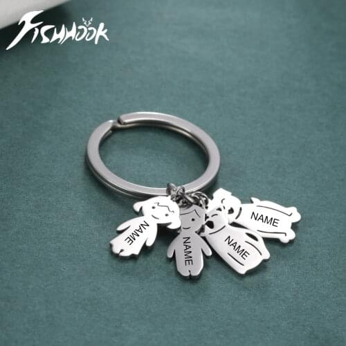 Dog Cat Boy Girl Personalized Engrave Name Child Keychain Custom Stainless Steel Key Ring Kid Pendant Gift For Man Women Jewelry