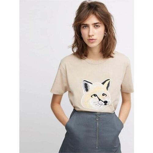 Women Summer O-Neck Fox Embroidery Brand High Quality Cotton T-Shirt Female Loose Casual Fashion Top Ladies New White Tees ML023