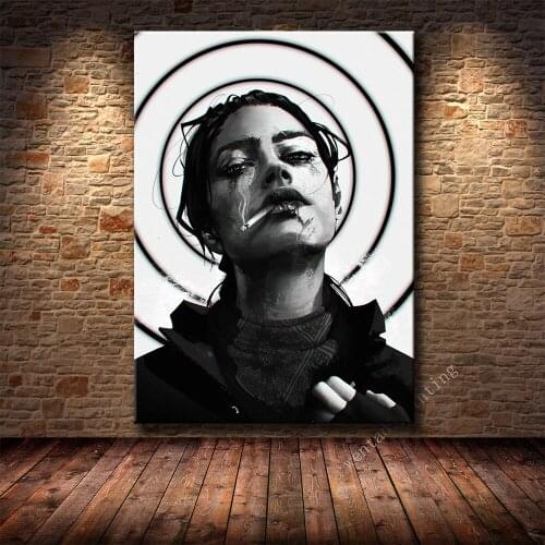 Black And White Color Personality Girl Slanting Head Smoking ART POSTER CANVAS PAINTING Living Room Bedroom Decoration Painting