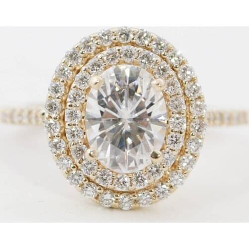 1.50 carat 8*6mm DEF Oval Excellent Cut Moissanite Halo Ring 14k Yellow Gold For Engagement Half Eternity Band For Bridal
