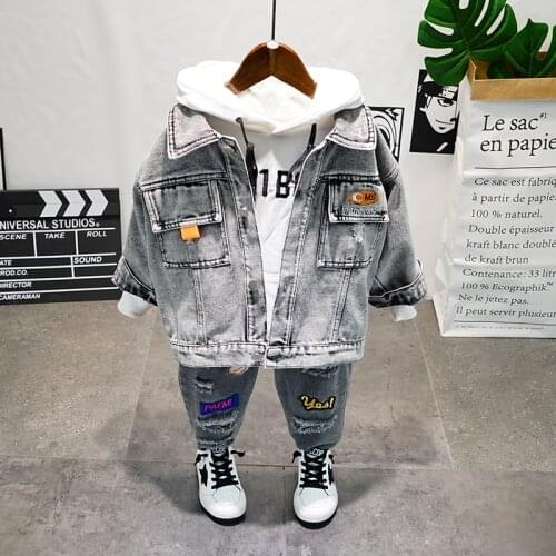 Fashion New Baby Boys Clothing Sets Childrens Denim Tracksuits 2020 Autumn Kids Boys Cowboy Jecket Sweatshirt Pants 3pcs Sets