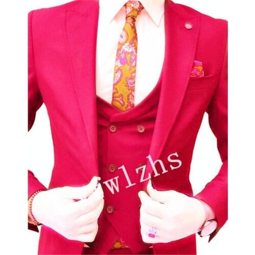 Handsome One Button Groomsmen Peak Lapel Groom Tuxedos Wedding Dress Men Suits Blazer Prom Dinner (Jacket+Pants+Tie+Vest) B72